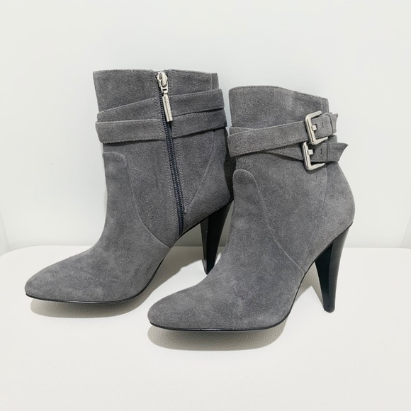 Calvin Klein Cambria Gray Suede Leather High Stiletto Heel Ankle Boots Booties 7 - Picture 7 of 14
